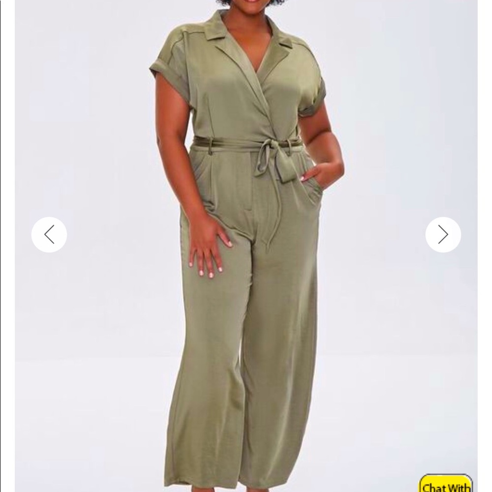 Plus Size Satin Surplice Jumpsuit Green.